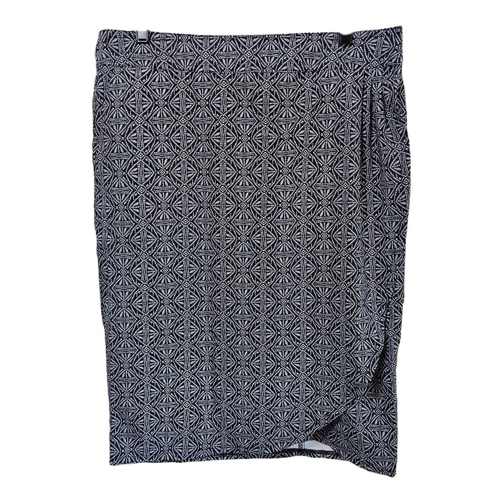 RIP SKIRT Women's L Midi Wrap Skirt Black White Geometric Hook & Loop Closure